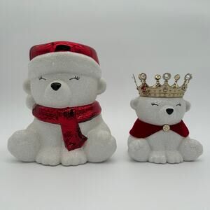 Bath & Body Works Polar Bear Duo 1 and 3 Wick Candle Holders Christmas Holiday